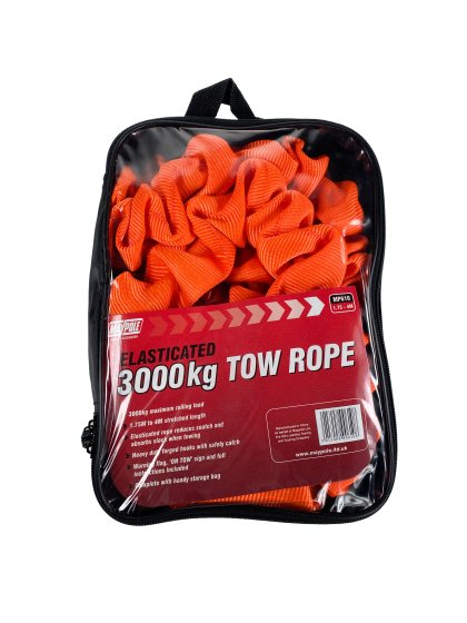 Elasticated Tow Strap 3000kg, 1.75-4m, Forged Hooks & 'On Tow' Flag