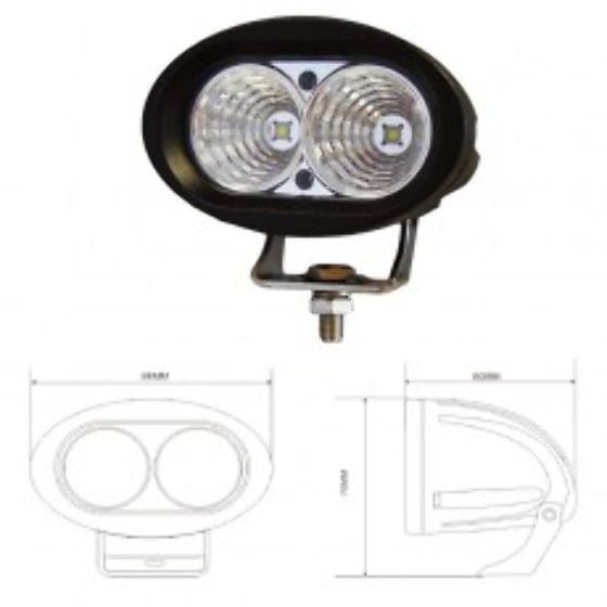 2 x 10W LED Work Lamp - Black, 10-60V 2000lm, IP67 - Each - 0-420-61