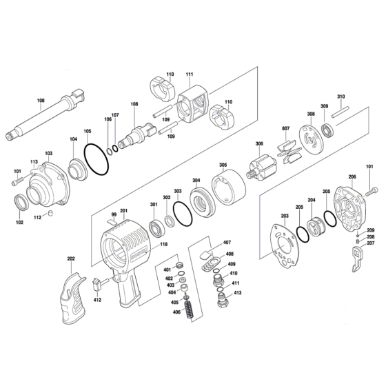 Pneumatic 3/4" Impact Wrench Assembly for Bosch 0 607 450 622