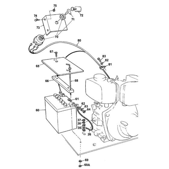 Battery, start switch & loom Yanmar L40/48 ARE-SE/L48N5SJ1 (electric start) Assembly for Winget 100T Cement Mixers