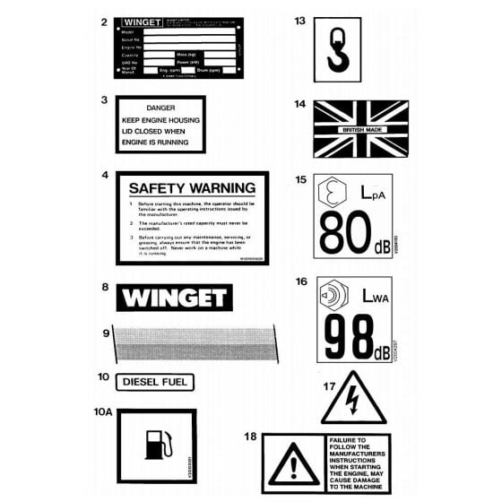 Decal and Plates Assembly for Winget 100T Cement Mixers