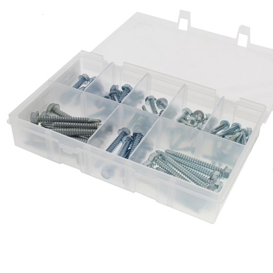 Self Drilling Screws Sizes: 8-14 Hex - Assorted Box of 70