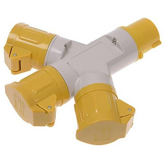 3-Way Multi-Socket Adaptor 110V 16Amp Electrical Fitting Yellow