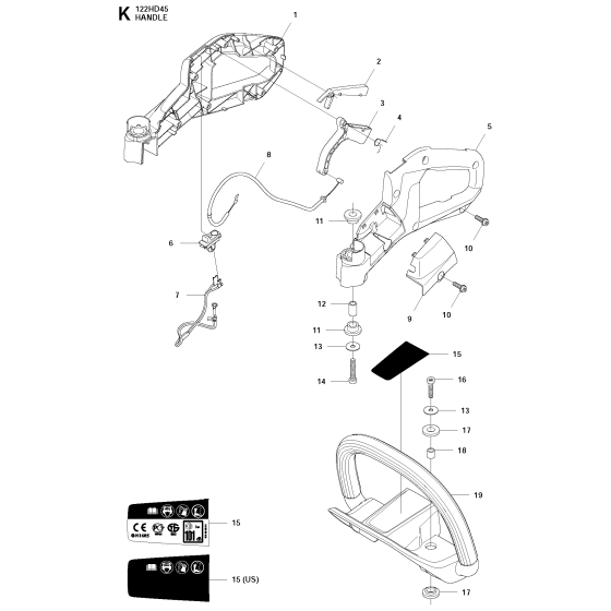 Handle Assembly for Husqvarna 122 HD45 Hedge Trimmers