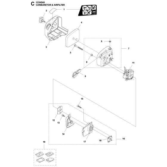 Carburetor & Air Filter Assembly for Husqvarna 122 HD60 Hedge Trimmers