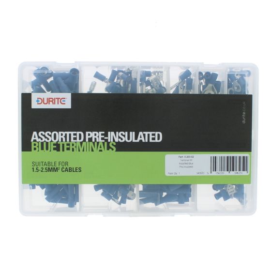 Pre-Insulated Blue Terminals for cables 1.5-2.5mm - 0-203-02 (Assorted Box)