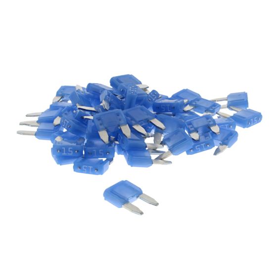 15 Amp Blue Mini Blade Type Fuse - (Pack of 50) - 0-372-65
