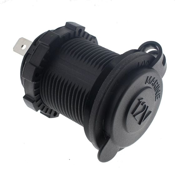 Black 12V Power Socket 36.5mm dia - Supplied with standard nut - 0-601-07