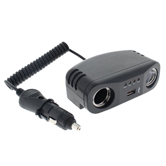 Cigarette Lighter 2 Way Adaptor Socket with USB - 12V - Each - 0-601-92