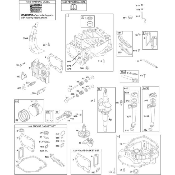 Camshaft, Crankshaft, Cylinder and Piston Assembly for Briggs and Stratton Model No. 128M02-0133-F1 Vertical Shaft Engine