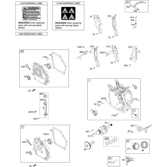 Camshaft, Crankshaft, Cylinder and Piston Assembly for Briggs and Stratton Model No.130G32-0056-F1 Horizontal Shaft Engine