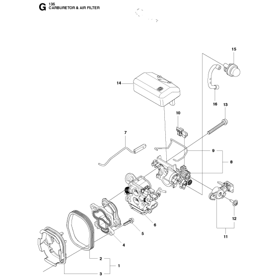 Carburetor & Air Filter Assembly for Husqvarna 135 Chainsaw