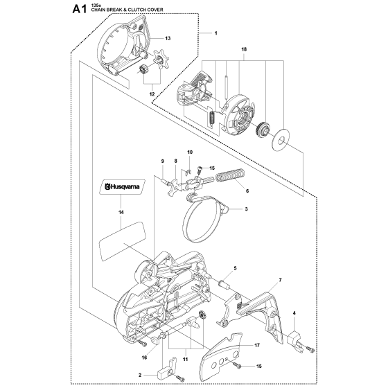 Chain Brake & Clutch Cover Assembly for Husqvarna 135E Chainsaw