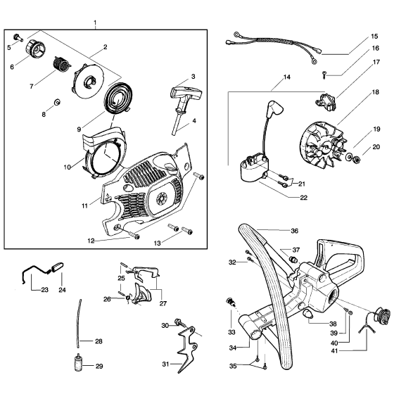 Starter, Ignition System,  Fuel Tank & Handle and Throttle Controls Assembly for Husqvarna 137 Chainsaw