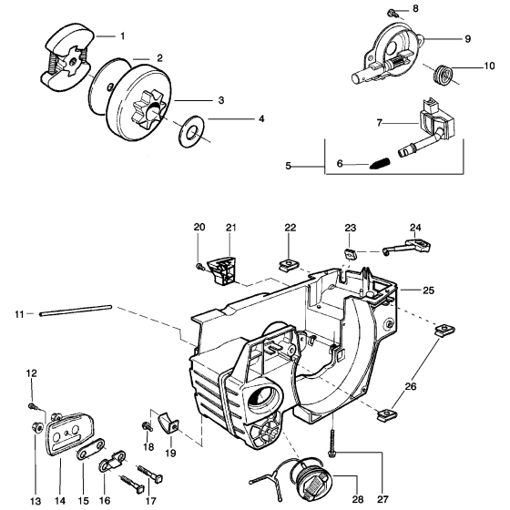 Clutch & Oil Pump and Crankcase Assembly for Husqvarna 142 Chainsaw