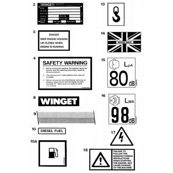 Decal and Plates Assembly for Winget 150T Cement Mixers