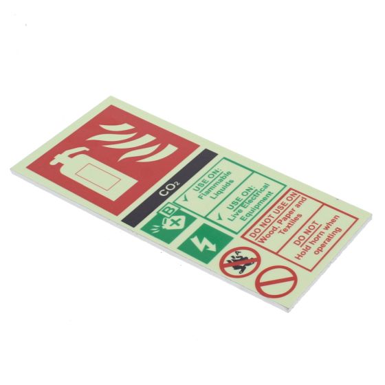 CO2 on Fire Emergency Photo Luminescent Sign 75MM X 200 MM ***LAST STOCK***