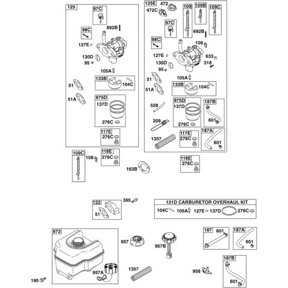 Carburettor Assembly for Briggs and Stratton Model No.15C112-3007-F8 Horizontal Shaft Engine