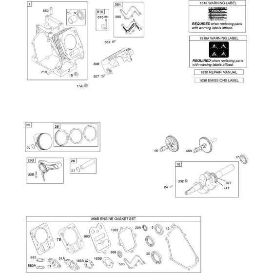 Camshaft, Crankshaft, Cylinder and Piston Assembly for Briggs and Stratton Model No.15T212-0160-F8 Horizontal Shaft Engine