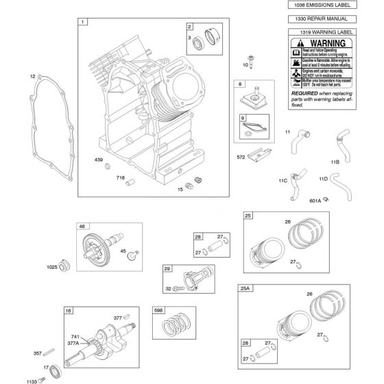 Camshaft, Crankshaft, Cylinder and Piston Assembly for Briggs and Stratton Model No.305447-3077-G1 Horizontal Shaft Engine