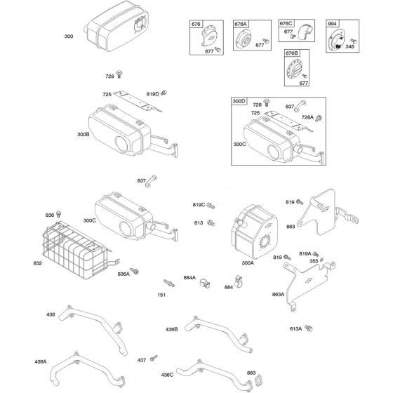 Exhaust System Assembly for Briggs and Stratton Model No.305447-3079-G1 Horizontal Shaft Engine