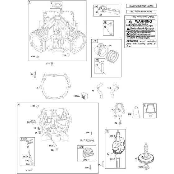 Cylinder Assembly for Briggs and Stratton Model No. 305777-3032-G1 Vertical Shaft Engine