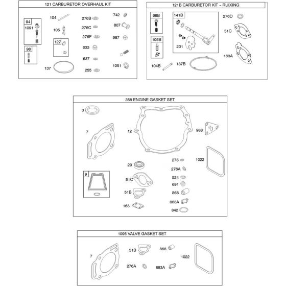 Carburettor Overhaul Assembly for Briggs and Stratton Model No. 305772-3020-G1 Vertical Shaft Engine