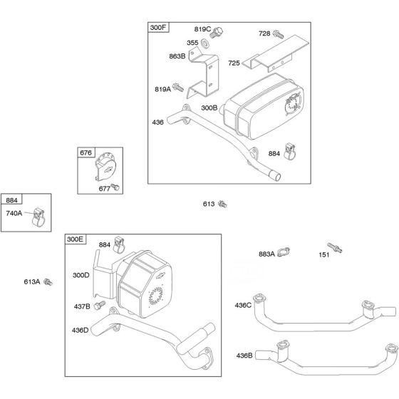 Exhaust System Assembly for Briggs and Stratton Model No. 305772-3020-G1 Vertical Shaft Engine