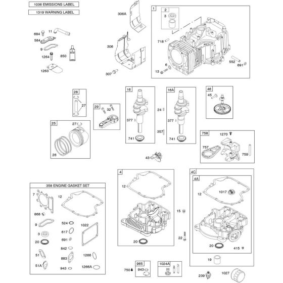 Camshaft, Crankshaft, Cylinder and Piston Assembly for Briggs and Stratton Model No. 31S977-0005-G1 Vertical Shaft Engine