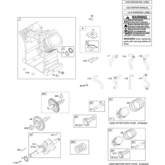 Camshaft, Crankshaft, Cylinder and Piston Assembly for Briggs and Stratton Model No.356447-3415-G1 Horizontal Shaft Engine