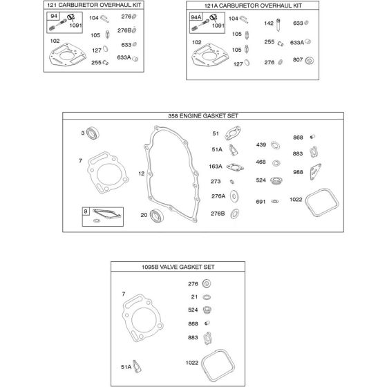 Carburettor Overhaul Assembly for Briggs and Stratton Model No.356447-3077-G1 Horizontal Shaft Engine