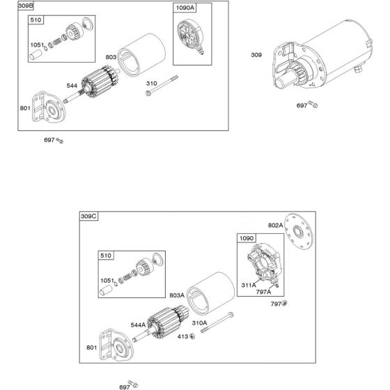 Electrical Starter Assembly 1 for Briggs and Stratton Model No.356447-3415-G1 Horizontal Shaft Engine