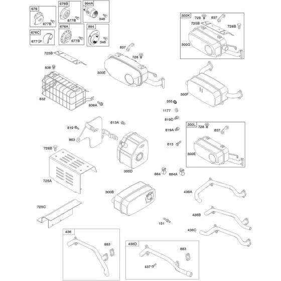 Exhaust System Assembly for Briggs and Stratton Model No.356447-3077-G1 Horizontal Shaft Engine