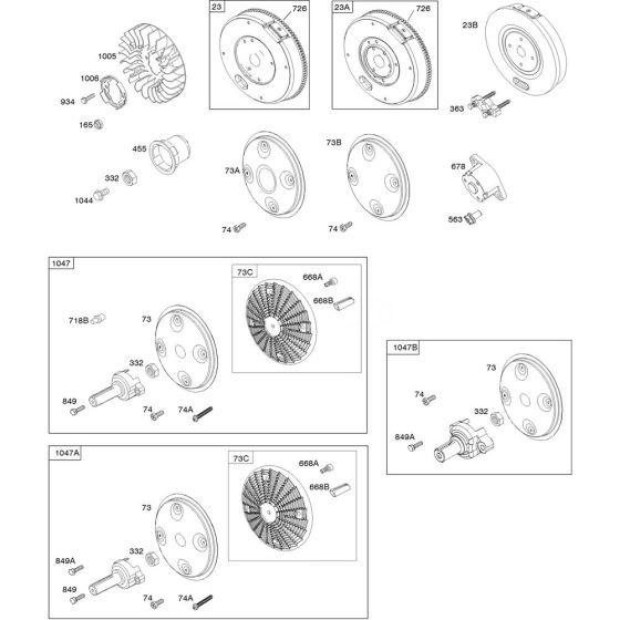 Flywheel Assembly for Briggs and Stratton Model No.356447-3077-G1 Horizontal Shaft Engine