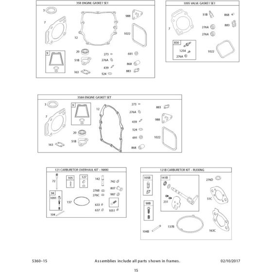 Engine Gasket Assembly for Briggs and Stratton Model No. 356777-3034-G1 Vertical Shaft Engine