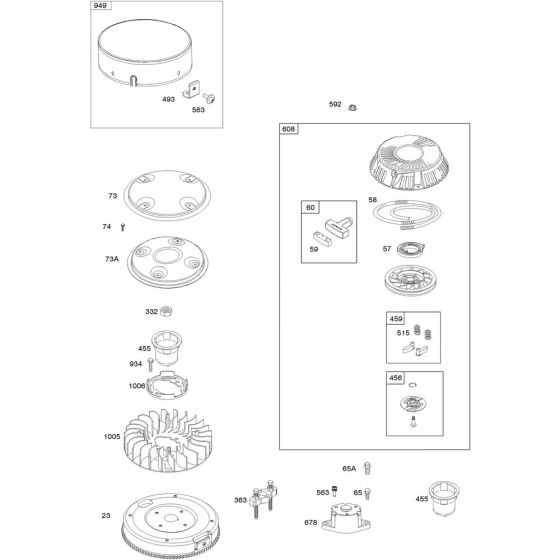 Flywheel Assembly for Briggs and Stratton Model No. 356776-0006-G1 Vertical Shaft Engine