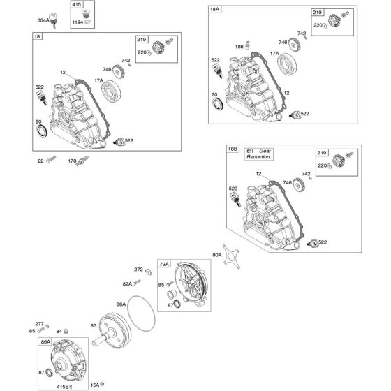 Crankcase Cover and Gear Reduction Assembly for Briggs and Stratton Model No.19L232-0036-F1 Horizontal Shaft Engine