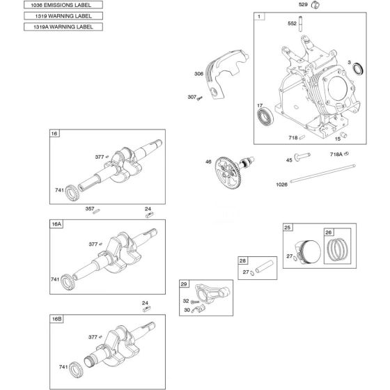 Camshaft, Crankshaft, Cylinder and Piston Assembly for Briggs and Stratton Model No.19L232-0054-G1 Horizontal Shaft Engine