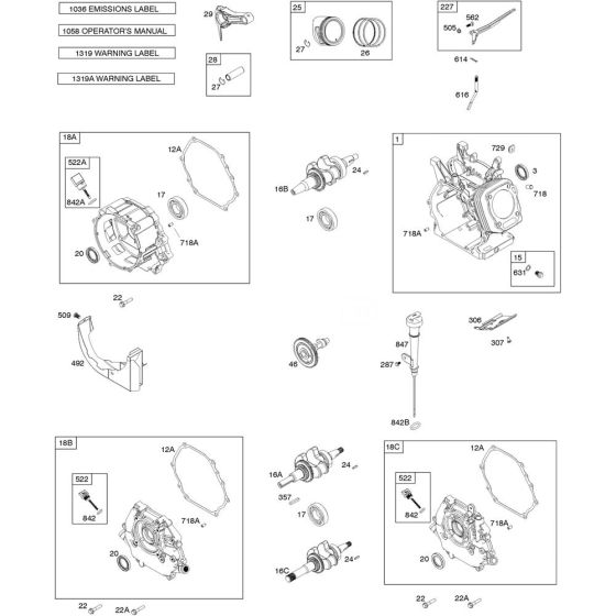 Camshaft, Crankshaft, Cylinder and Piston Assembly for Briggs and Stratton Model No.19N137-0052-F1 Horizontal Shaft Engine