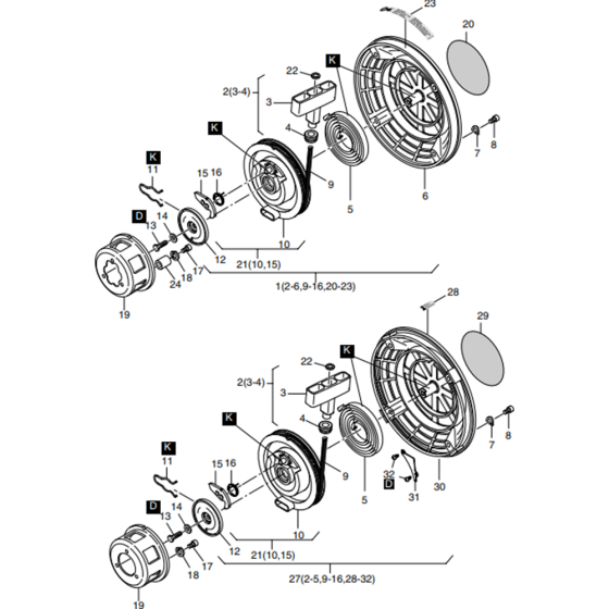 Recoil Starter Assembly for Hatz 1B40 Engines