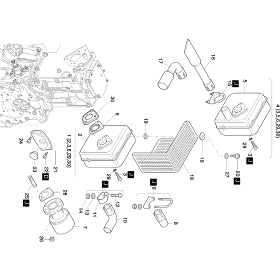 Exhaust Silencer S, Z Assembly for Hatz 1D41 (41.22, 41.21) Z Equipments