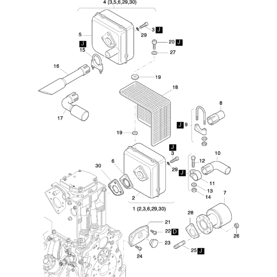 Exhaust Silencer S, Z Assembly fot Hatz 1D42 (42.11, 42.10) Z Equipments