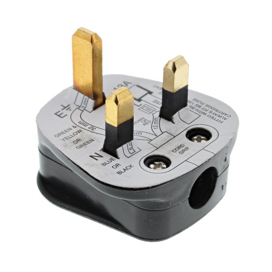 Domestic 3 Pin Plug 240 Volt 13 Amp Rewireable in Black