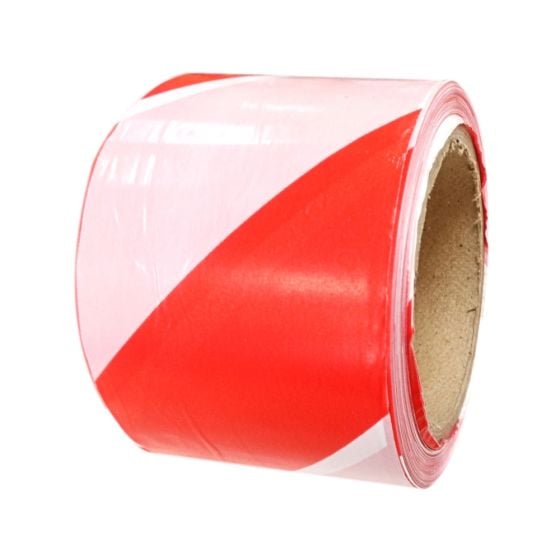 Non Adhesive Zebra Tape, Chevron Style, 70mm Wide, Red/White, 100m