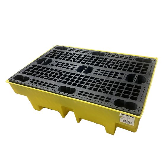 2 Drum Polyethylene Sump Forklift Pallet with Removeable Grate 250 Litre