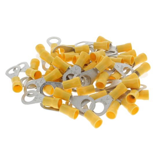 Yellow 8mm (5/16") Ring Terminal, 50 Pack