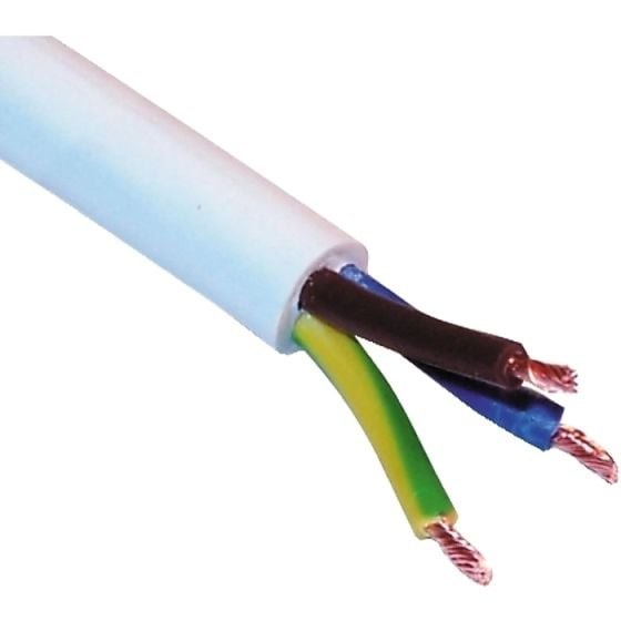 White PVC 3 Core  Mains Cable - 30m Roll