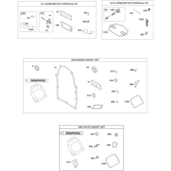 Carburettor Overhaul Assembly for Briggs and Stratton Model No.385447-3075-G1 Horizontal Shaft Engine