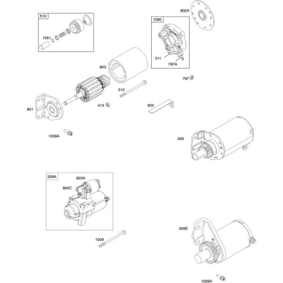 Electrical Starter Assembly for Briggs and Stratton Model No.385447-3075-G1 Horizontal Shaft Engine