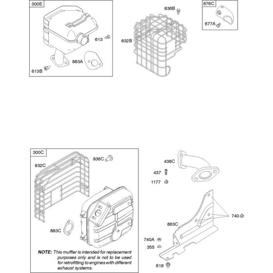 Exhaust System Assembly for Briggs and Stratton Model No.21T215-0110-G2 Horizontal Shaft Engine